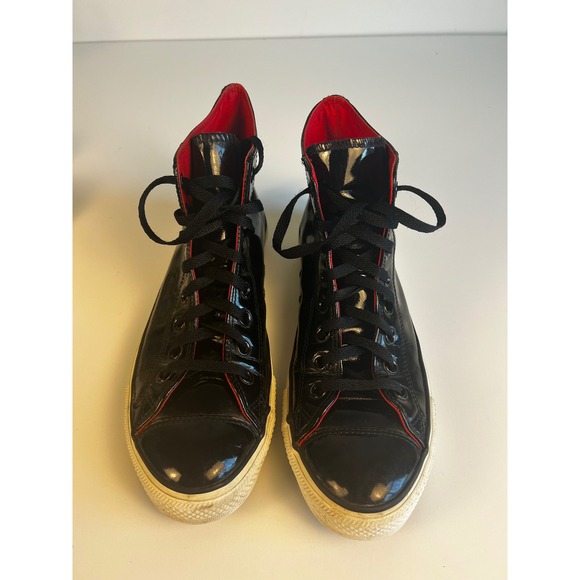 Converse All Star High Top Black Patent Leather Sneakers‎ Sz M 10 W 12